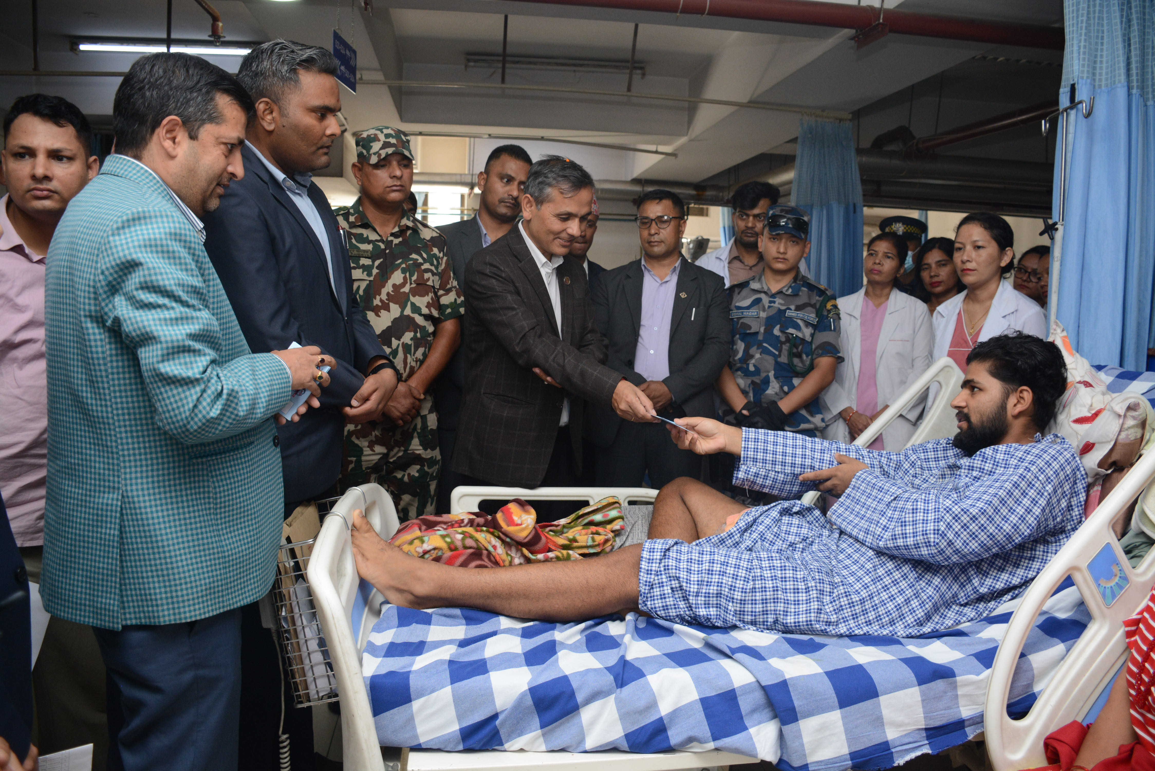 Hon.Minister for Home Affairs Om Prakash Aryal handing over ID Cards to GenZ victims.